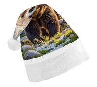 FekiLoot Rustic Lodge Bear Christmas Hat with Plush Brim And Liner Unisex Classic Holiday Santa Claus Hat for New Year Festive Holiday Party Supplies & Gifts