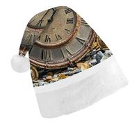 FekiLoot Rusty Steampunk Clock Christmas Hat with Plush Brim And Liner Unisex Classic Holiday Santa Claus Hat for New Year Festive Holiday Party Supplies & Gifts