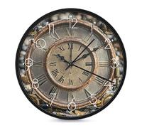 FekiLoot Rusty Steampunk Clock Wall Clock 10 Inch Silent Non Ticking Battery Operated Round Wall Clock Modern Decorative Clocks for Kitchen Home Office Living Room Bedroom Bathroom White
