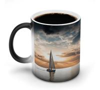 FekiLoot Sailing Boat on The Sea Color Changing Mug Heat Changing Mug Ceramic Mug Heat Reactive Black Mug Tea Cup Message Appears As It Heats Birthday Holiday Gift for Family Friend