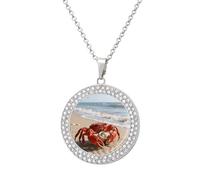 FekiLoot Sand Crab Moving Pendant Necklace for Women Men Elegant Diamond Circle Necklaces with 19.7 Inch Chain, Zinc Diamond Jewelry for Birthday Christmas Valentine's Day Gift, One Size, Zinc