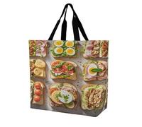 FekiLoot Sandwich Encyclopedia Grocery Bag Heavy Duty Extra Large Grocery Bag Beach Tote Shopping Bags Multi Purpose Tote Foldable Reusable Shopping Bags for Work Travel