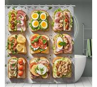 FekiLoot Sandwich Encyclopedia Shower Curtain Waterproof Fabric Shower Curtain Polyester Bath Curtains for Bathroom with Hooks Quick-Drying Magic Bathroom Curtains 70.8x70.8 Inch