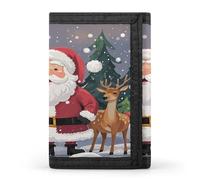 FekiLoot Santa Claus And Deer Elk Men's Wallet Extra Capacity Trifold Wallet Thin & Stylish Trifold Card Holder with ID Window