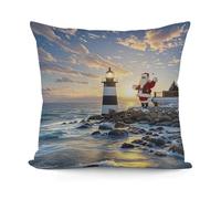 FekiLoot Santa Claus Lighthouse Pillow Cover Soft Plush Throw Pillow Covers Decorative Cushion Covers with Invisible Zipper Pillowcase Sofa Pillow Sham Breathable Pillow Protector 18x18 Inch