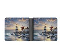 FekiLoot Santa Claus Lighthouse Wallet Slim Leather Bifold Wallet Extra Capacity Wallets with Multiple Card Slots Men Billfold