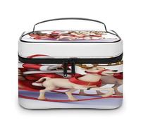 FekiLoot Santa Claus Reindeer Sled Makeup Bag Large Capacity Travel Cosmetic Bag Lightweight Hand-held Toiletry Bags Portable Cosmetic Pouch Cute Make Up Pouch for Women