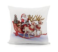 FekiLoot Santa Claus Reindeer Sled Pillow Cover Soft Plush Throw Pillow Covers Decorative Cushion Covers with Invisible Zipper Pillowcase Sofa Pillow Sham Breathable Pillow Protector 18x18 Inch