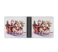 FekiLoot Santa Claus Reindeer Sled Wallet Slim PU Bifold Design Wallet with Multiple Card Slots Wallets Extra Capacity Pocket Wallets