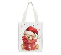 FekiLoot Santa Hat Gift And Merry Christmas Canvas Tote Bags with Interior Pocket Big Capacity Shoulder Bag Zipper Casual Tote's Handbag Reusable Grocery Shopping Bags for Promotion Gift Activity