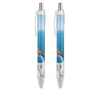 FekiLoot Santorini Greek Island Sea View Ballpoint Pens Retractable Ball Point Pens Smooth-Flowing Black Ink 0.5mm Writing Pen Black Ink Pen for Men Women 2 PCS