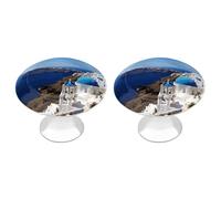 FekiLoot Santorini Greek Island Sea View Cabinet Knobs Kitchen Cabinet Handles Round Closet Handles Stainless Steel Drawer Pulls for Closet Dresser Wardrobe Cupboard Furniture 2 Pack