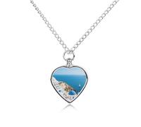 FekiLoot Santorini Greek Island Sea View Urn Necklaces for Ashes Personalized Human Pet Cremation Jewelry Keepsake Locket Heart Pendant with Filling Kit Memorial Gift for Dog Cat Lover Women Men
