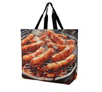 FekiLoot Sausage on Fire Shopping Bag Foldable, Multipurpose Shoulder Bag, Reusable Grocery Bag Holder with Long Shoulder Strap, Waterproof Tote Bags for Work, Beach, Travel