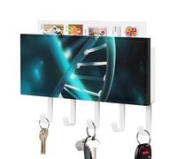 FekiLoot Science Gene Strand Key Holder Wall Mount PU Leather Adhesive Key Rack with 5 Hooks Decorative Keys Storage Holder Mail Organizer Decor for Entryway Hallway Office Kitchen White