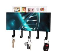 FekiLoot Science Gene Strand Key Holder Wall Mount PU Leather Adhesive Key Rack with 5 Hooks Decorative Keys Storage Holder Mail Organizer Decor for Entryway Hallway Office Kitchen Black
