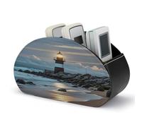 FekiLoot Sea Lighthouse Remote Control Holder with 5 Compartments - PU Leather Remote Caddy Desktop Organizer, Personalized TV Media Remote Storage Box for Home Coffee Desk Accessories