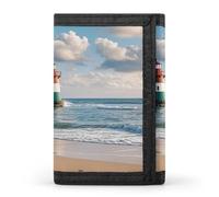 FekiLoot Sea Lighthouse Sandbeach Men's Wallet Extra Capacity Trifold Wallet Thin & Stylish Trifold Card Holder with ID Window