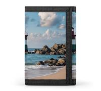 FekiLoot Sea Lighthouse Sandbeach Trifold Wallet Slim Credit Card Holder Stylish Trifold Billfold Minimalist Front Pocket Friendly Purses