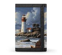 FekiLoot Sea Lighthouse Sandbeach Trifold Wallet Slim Minimalist Front Pocket Men's Passcase Wallet Credit Card Holder