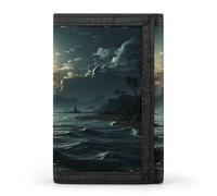 FekiLoot Sea Moon Wallet Compact Blocking Trifold Wallets with Zipper Minimalist Purse Wallet Credit Card Holder