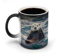 FekiLoot Sea Otter Color Changing Mug Heat Changing Mug Ceramic Mug Heat Reactive Black Mug Tea Cup Message Appears As It Heats Birthday Holiday Gift for Family Friend