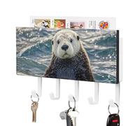 FekiLoot Sea Otter Key Holder for Wall Adhesive Key Hanger with 5 Hooks Wall Mounted PU Leather Key Storage Organizer Towel Hook for Entryway Hallway Living Room Office