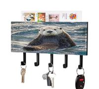 FekiLoot Sea Otter Key Holder for Wall Rustic Key Hooks with Shelf and Mail Organizer Wall Mount PU Leather Keys Rack with 5 Hooks for Home Decor Hallway Entryway