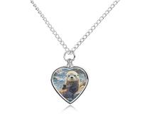 FekiLoot Sea Otters Painting Custom Ashes Necklace Personalized Pet Urn Hair Cremation Souvenir Necklace Memorial Keepsake Holder Pendant Heart Jewelry for Ashes Gift for Dog Loss