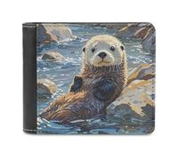 FekiLoot Sea Otters Painting Wallet Large Capacity Slim Bifold Wallet with Multiple Card Slots PU Leather Men Purse