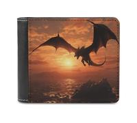 FekiLoot Sea Sunset Flying Dragon PU Leather Wallet Bifold Wallet Front Pocket Wallets Fashion Purse Slim Billfold Credit Card Holder