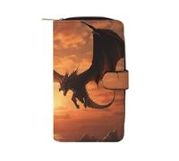 FekiLoot Sea Sunset Flying Dragon Wallet Large Capacity Travel Double Fold Wallets Portable Zipper Leather Purse for Women Men