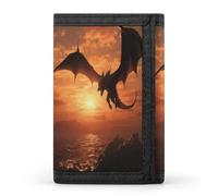 FekiLoot Sea Sunset Flying Dragon Wallets Exquisite Trifold Wallet Front Pocket Wallet with Zipper Keychain Coin Purse Credit Card Holder for Adult