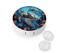 FekiLoot Sea Turtle Boho Style Contact Lens Case Portable Travel Outdoor Contact Lens Cases Circle Leakproof Makeup Storage Box with Mirror for Home Office Dormitory