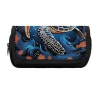 FekiLoot Sea Turtle Boho Style Pencil Case Portable Zipper Large Capacity Pencil Bag Handheld Multi Function Portable Pencil Pouch Organizer for Family Office Supplies