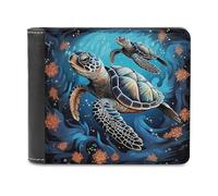 FekiLoot Sea Turtle Boho Style PU Leather Wallet Bifold Wallet Front Pocket Wallets Fashion Purse Slim Billfold Credit Card Holder