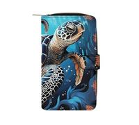 FekiLoot Sea Turtle Boho Style Wallet Large Capacity Travel Double Fold Wallets Portable Zipper Leather Purse for Women Men