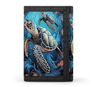 FekiLoot Sea Turtle Boho Style Wallets Exquisite Trifold Wallet Front Pocket Wallet with Zipper Keychain Coin Purse Credit Card Holder for Adult