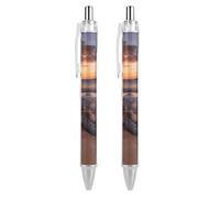 FekiLoot Sea Turtle Sunset Ballpoint Pens Retractable Black Ink Ballpoint Pens 0.5mm Medium Point Smooth Writing Pattern Pen with Super Soft Grip Cute Work Supplies for Men Women 2 PCS