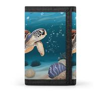 FekiLoot Sea Turtle Swimming Wallet Compact Blocking Trifold Wallets with Zipper Minimalist Purse Wallet Credit Card Holder
