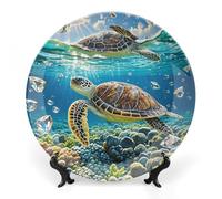 FekiLoot Sea Turtles PaintingDecorative Ceramic Plate Dinner Plate for Salad Dessert Round Display Plate Decorative Porcelain Dish Wall Ornament Microwave Oven Dishwasher Safe Gift 10inch