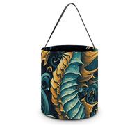 FekiLoot Seahorse Blue Pattern Halloween Trick Or Treat Bags, Halloween Goodie Basket with Handles, Candy Tote Bags with Drawstring for Party Present, Treat Bags Candies, Biscuits, Cards