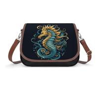 FekiLoot Seahorse Blue Pattern Leather Crossbody Bag for Women Medium Trendy Crossbody Purse with Adjustable Strap Multifunctional Flapover Shoulder Handbag Zip Pocket Large Capacity