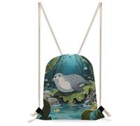 FekiLoot Seal in Kelp Forest Drawstring Backpack Sports Gym Bag Drawstring Bags Foldable Backpack for Women Men
