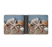 FekiLoot Seashells Starfish Sand Leather Wallet Double-Sided Different Images Bifold Wallet Ultra Strong Stitching Slim Wallets