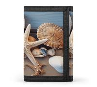 FekiLoot Seashells Starfish Sand Wallet Men's Trifold Wallet Extra Capacity Credit Card Holder Cards Purse Front Pocket