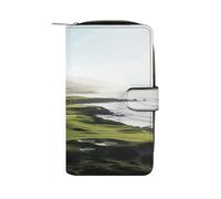 FekiLoot Seaside Golf Course Wallet Large Capacity Travel Double Fold Wallets Portable Zipper Leather Purse for Women Men