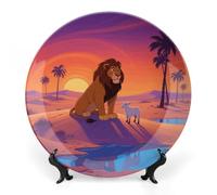 FekiLoot Sheep And Lion Decorative Plates Bone China Plates with Stand for Display 7inch Round Ceramic Dinner Plates Dessert Plate for Kitchen Party Coffee Table Decor Art