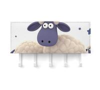 FekiLoot Sheep Key Holder for Wall Adhesive, No Drilling, Key Hooks with 5 Hooks Wall Mounted, Self Adhesive Keys Rack for Entryway, Hallway, Living Room, Kitchen, Office