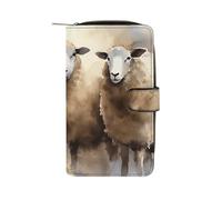 FekiLoot Sheeps Watercolor Wallet Large Capacity Travel Double Fold Wallets Portable Zipper Leather Purse for Women Men